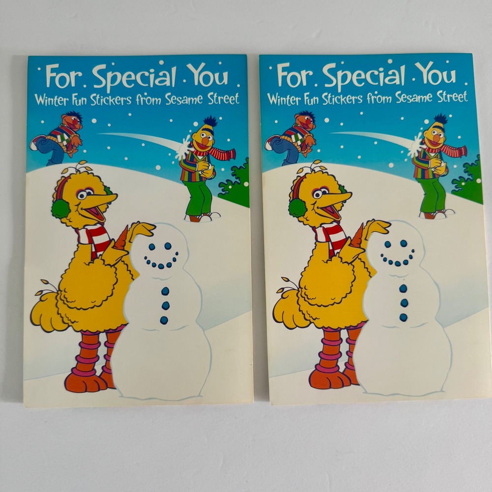 Vintage 2002 Sesame Street Winter Fun Sticker Cards American Greetings Set of 2